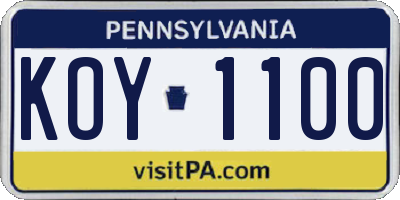 PA license plate KOY1100