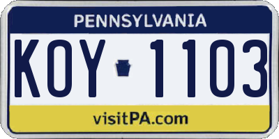 PA license plate KOY1103