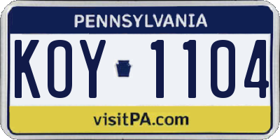 PA license plate KOY1104