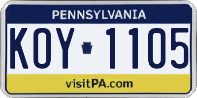 PA license plate KOY1105