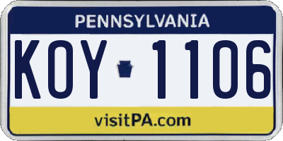 PA license plate KOY1106