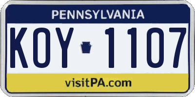 PA license plate KOY1107