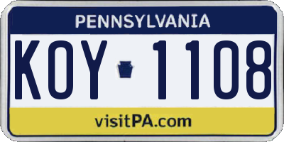PA license plate KOY1108