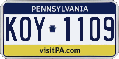 PA license plate KOY1109