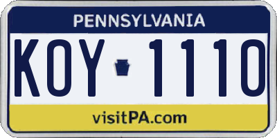 PA license plate KOY1110