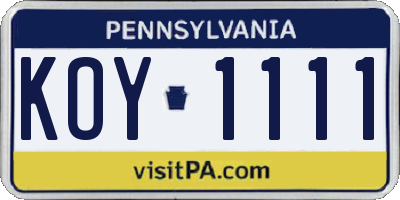 PA license plate KOY1111