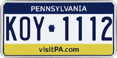 PA license plate KOY1112