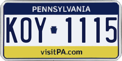PA license plate KOY1115