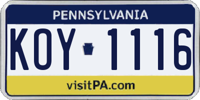 PA license plate KOY1116