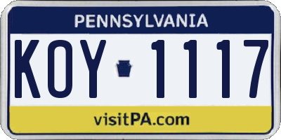 PA license plate KOY1117
