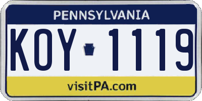 PA license plate KOY1119