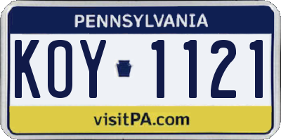 PA license plate KOY1121