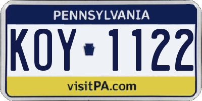 PA license plate KOY1122