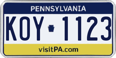 PA license plate KOY1123