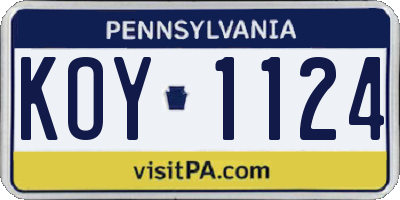 PA license plate KOY1124