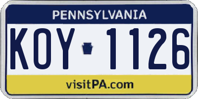 PA license plate KOY1126