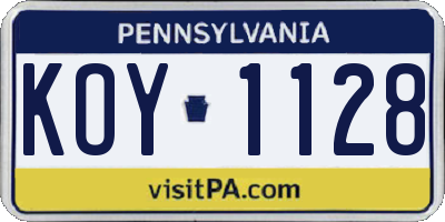 PA license plate KOY1128