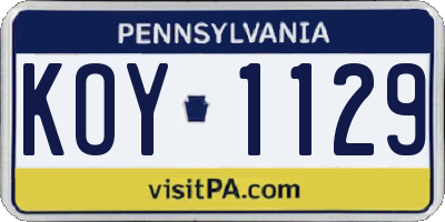 PA license plate KOY1129