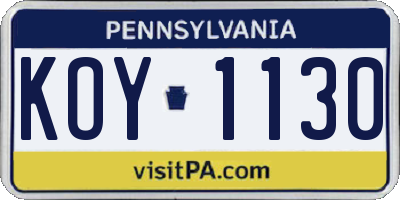 PA license plate KOY1130