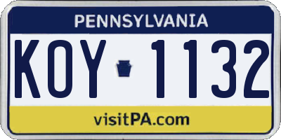 PA license plate KOY1132
