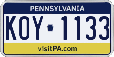PA license plate KOY1133