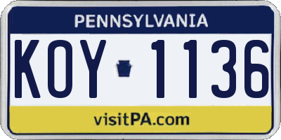 PA license plate KOY1136