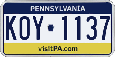 PA license plate KOY1137