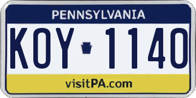 PA license plate KOY1140