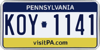 PA license plate KOY1141