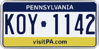 PA license plate KOY1142