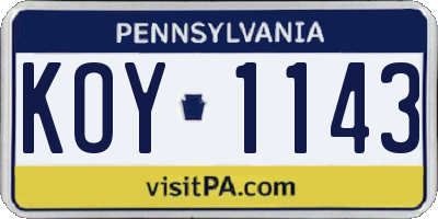 PA license plate KOY1143