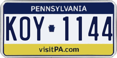 PA license plate KOY1144