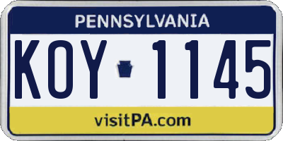 PA license plate KOY1145