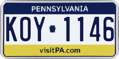 PA license plate KOY1146