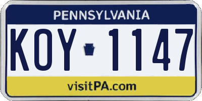 PA license plate KOY1147