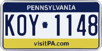 PA license plate KOY1148