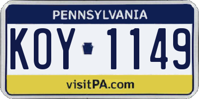 PA license plate KOY1149