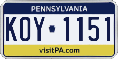 PA license plate KOY1151