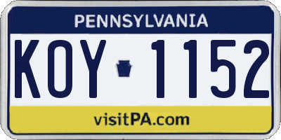 PA license plate KOY1152