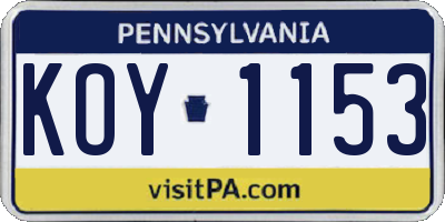 PA license plate KOY1153