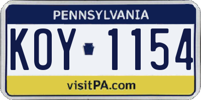 PA license plate KOY1154