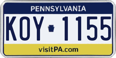 PA license plate KOY1155
