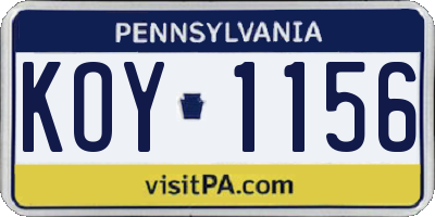 PA license plate KOY1156