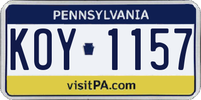 PA license plate KOY1157