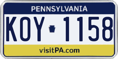 PA license plate KOY1158