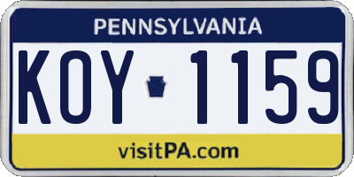 PA license plate KOY1159