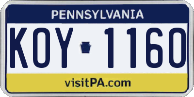PA license plate KOY1160