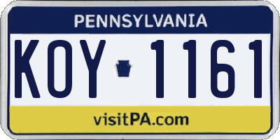 PA license plate KOY1161