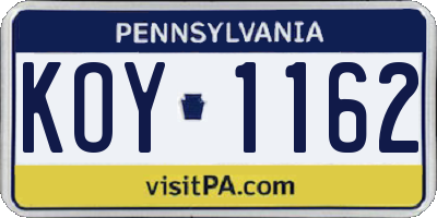 PA license plate KOY1162