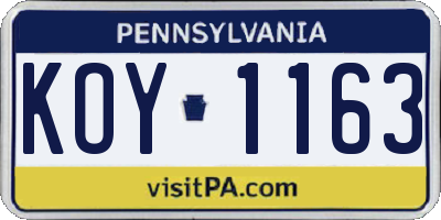 PA license plate KOY1163